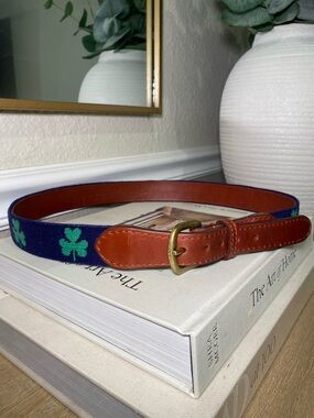 Smathers and Branson Needlepoint Lucky Clover Fighting Irish Leather Belt Sz 34
